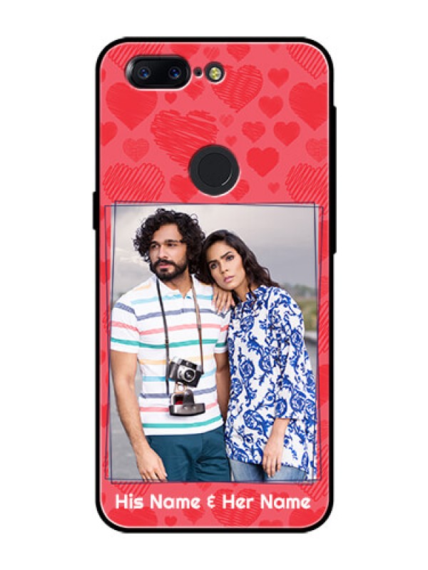 Custom OnePlus 5T Photo Printing on Glass Case  - with Red Heart Symbols Design