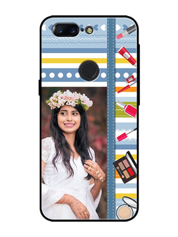 Custom OnePlus 5T Personalized Glass Phone Case  - Makeup Icons Design