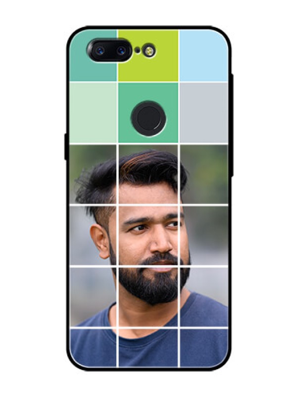 Custom OnePlus 5T Photo Printing on Glass Case  - with white box pattern 