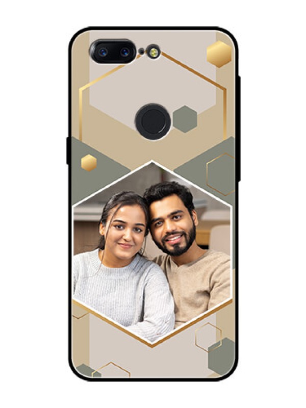 Custom OnePlus 5T Photo Printing on Glass Case - Stylish Hexagon Pattern Design