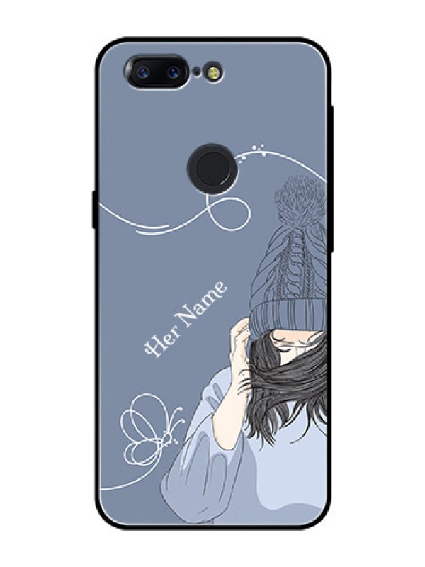 Custom OnePlus 5T Custom Glass Mobile Case - Girl in winter outfit Design