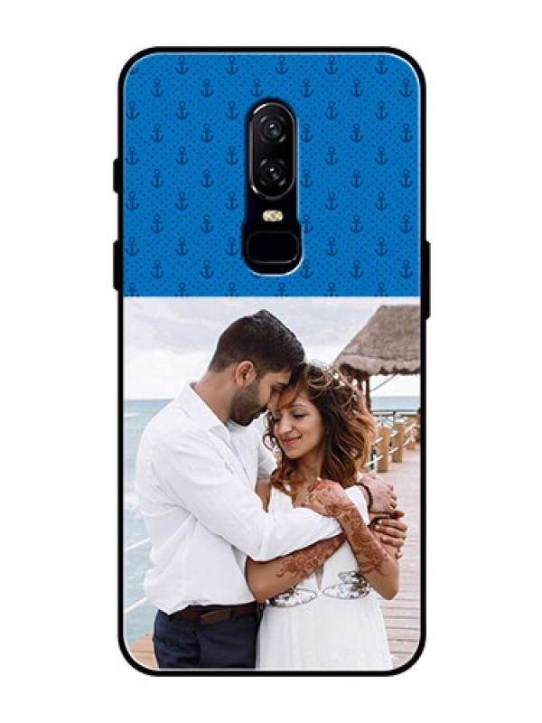 Custom OnePlus 6 Photo Printing on Glass Case  - Blue Anchors Design