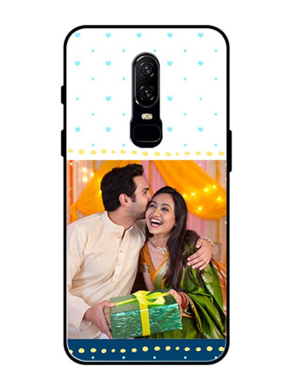 Custom OnePlus 6 Personalized Glass Phone Case  - White and Blue Abstract Design