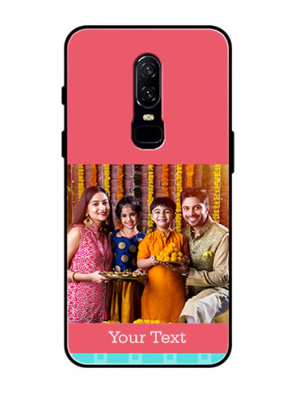 Custom OnePlus 6 Personalized Glass Phone Case  - Peach & Blue Color Design