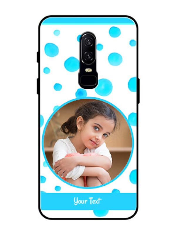 Custom OnePlus 6 Photo Printing on Glass Case  - Blue Bubbles Pattern Design