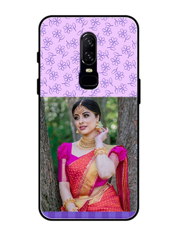 Custom OnePlus 6 Custom Glass Phone Case  - Purple Floral Design