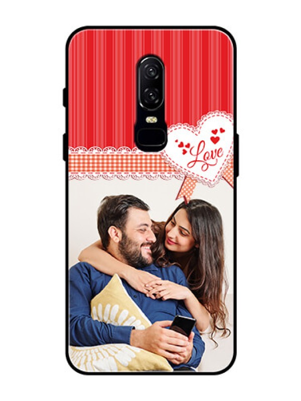 Custom OnePlus 6 Custom Glass Mobile Case  - Red Love Pattern Design
