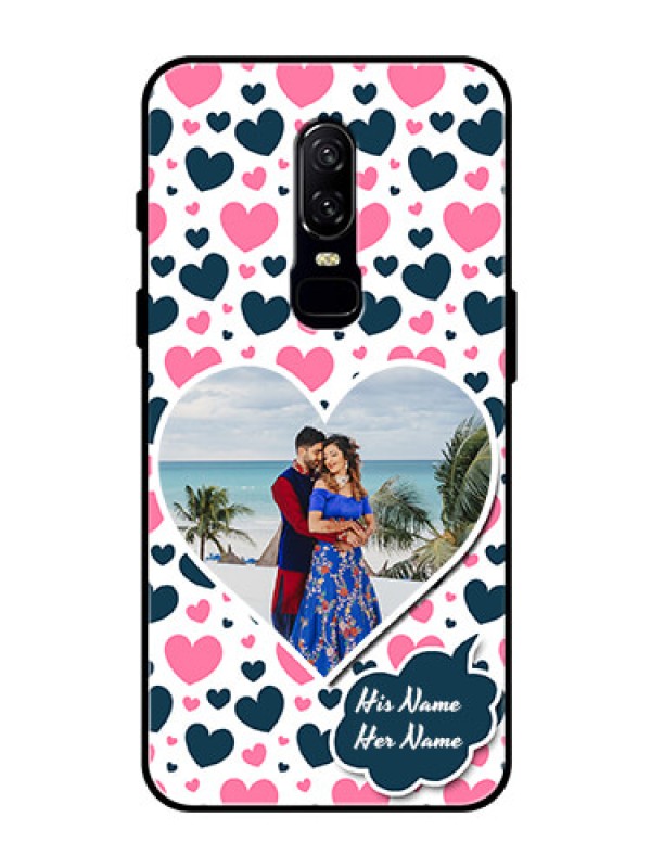 Custom OnePlus 6 Custom Glass Phone Case  - Pink & Blue Heart Design