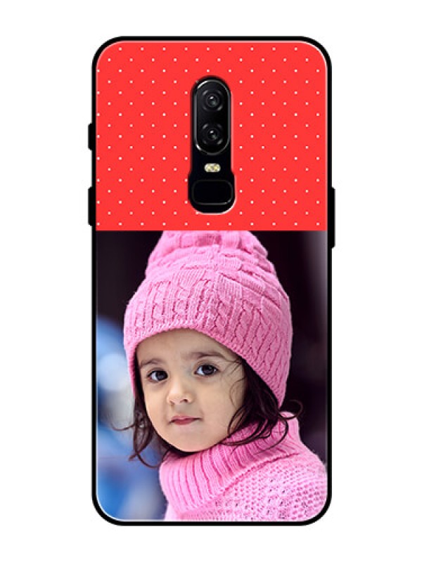 Custom OnePlus 6 Photo Printing on Glass Case  - Red Pattern Design