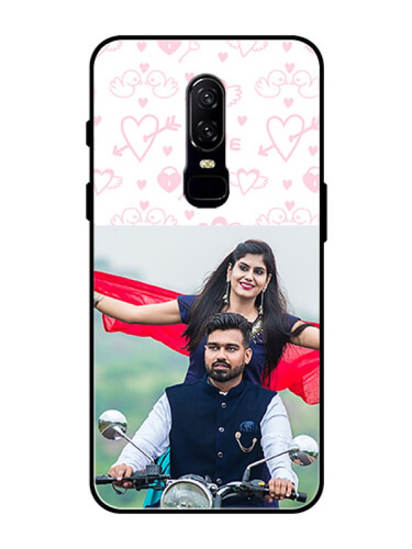 Custom OnePlus 6 Custom Glass Mobile Case  - Pink Flying Heart Design