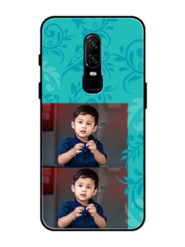 Custom OnePlus 6 Personalized Glass Phone Case  - with Photo and Green Floral Design 