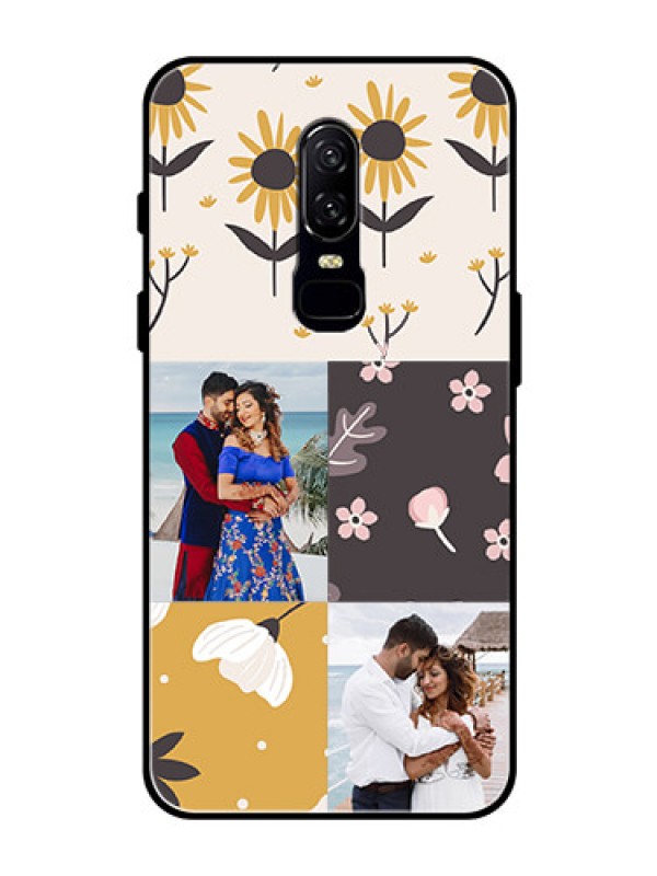 Custom OnePlus 6 Photo Printing on Glass Case  - 3 Images with Floral Design