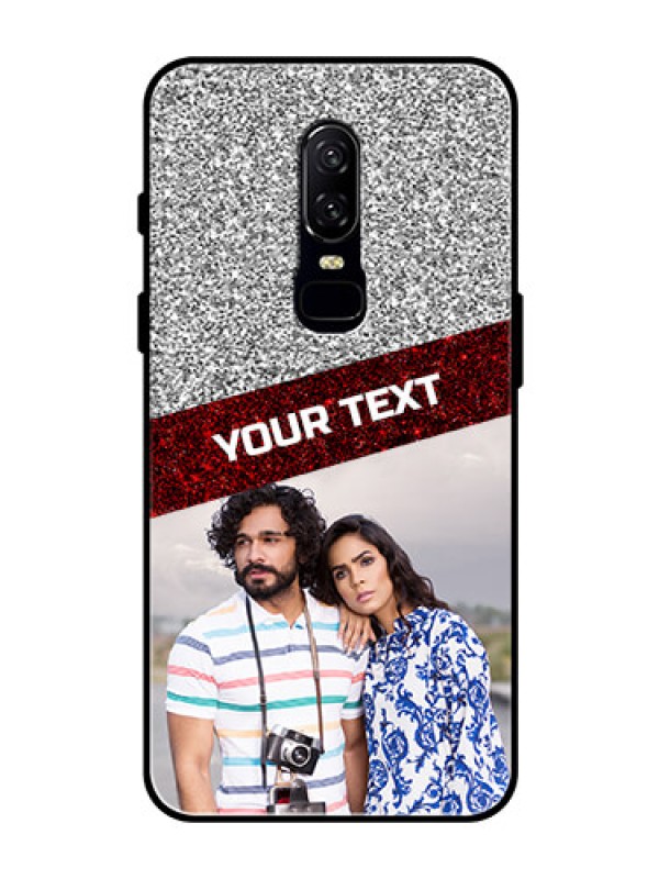 Custom OnePlus 6 Personalized Glass Phone Case  - Image Holder with Glitter Strip Design