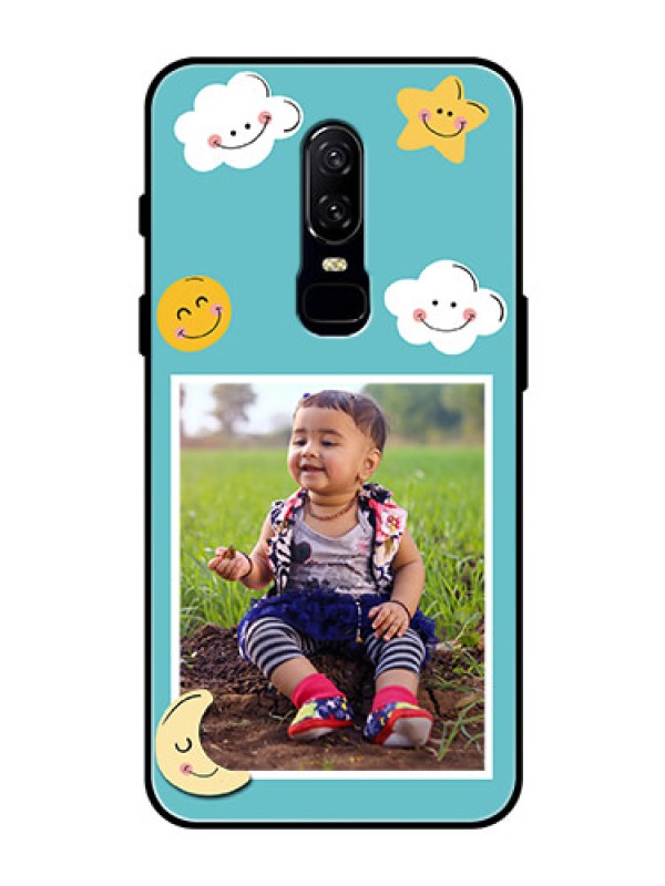 Custom OnePlus 6 Personalized Glass Phone Case  - Smiley Kids Stars Design