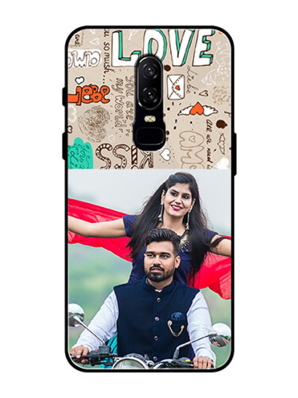 Custom OnePlus 6 Custom Glass Phone Case  - Love Doodle Pattern 
