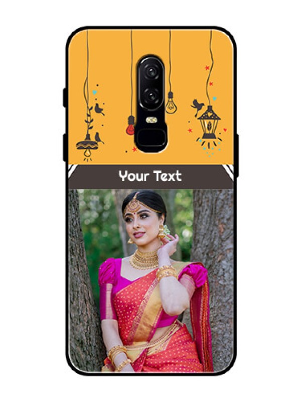 Custom OnePlus 6 Custom Glass Mobile Case  - with Family Picture and Icons 