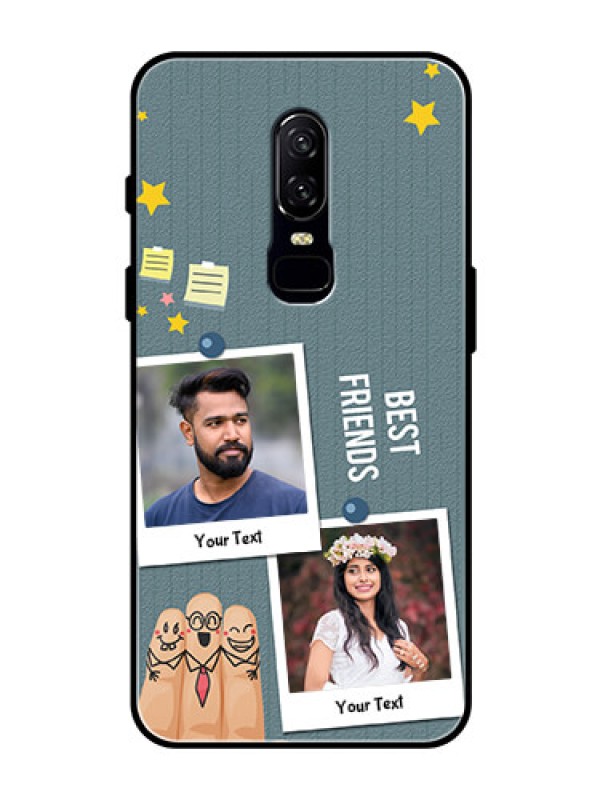 Custom OnePlus 6 Personalized Glass Phone Case  - Sticky Frames and Friendship Design
