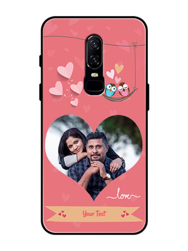 Custom OnePlus 6 Personalized Glass Phone Case  - Peach Color Love Design 
