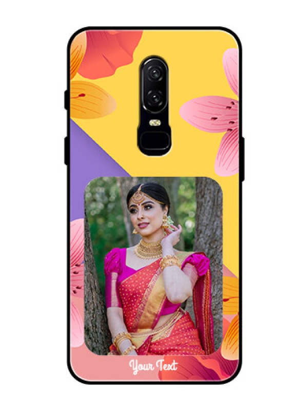 Custom OnePlus 6 Custom Glass Mobile Case  - 3 Image With Vintage Floral Design