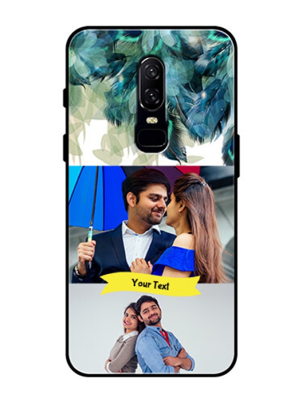 Custom OnePlus 6 Personalized Glass Phone Case  - Image with Boho Peacock Feather Design