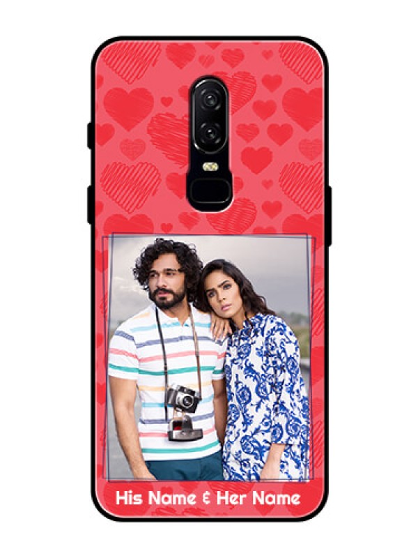 Custom OnePlus 6 Photo Printing on Glass Case  - with Red Heart Symbols Design