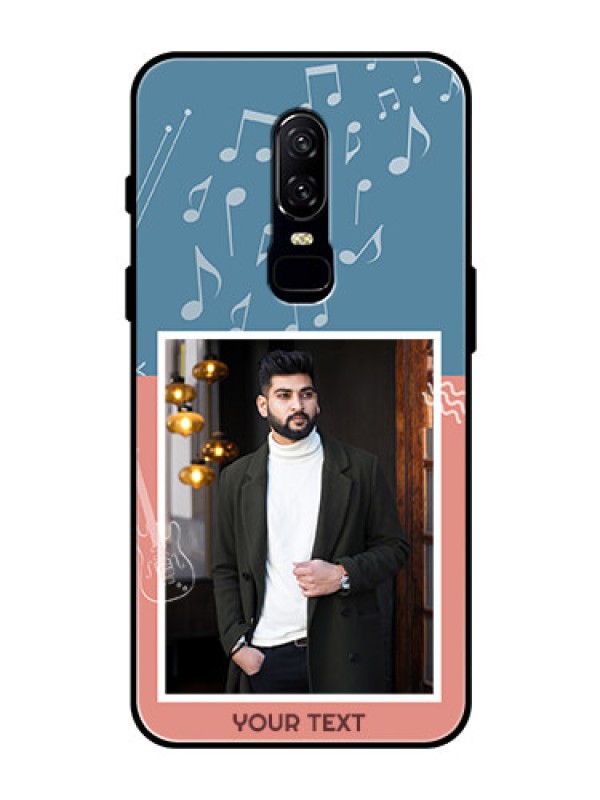 Custom OnePlus 6 Photo Printing on Glass Case  - with Color Musical Note Design