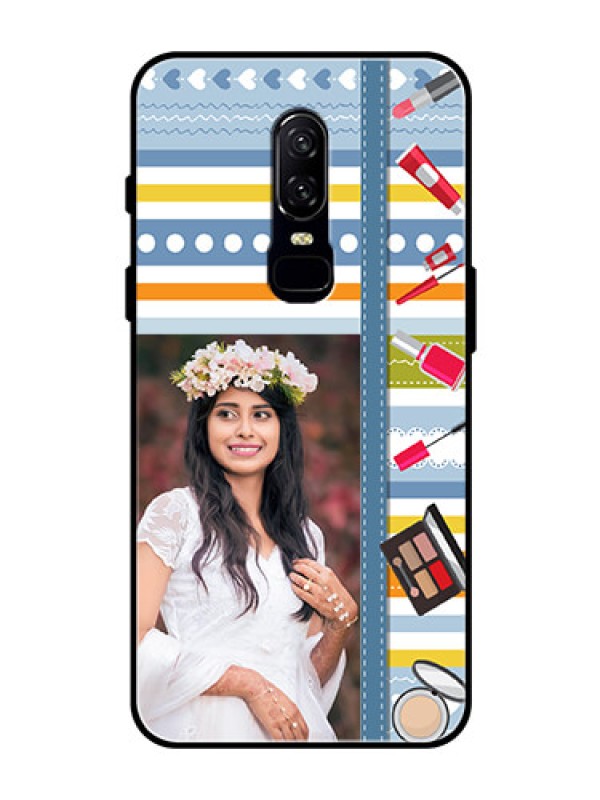Custom OnePlus 6 Personalized Glass Phone Case  - Makeup Icons Design
