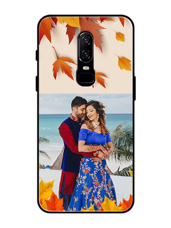 Custom OnePlus 6 Photo Printing on Glass Case  - Autumn Maple Leaves Design
