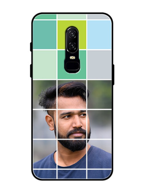 Custom OnePlus 6 Photo Printing on Glass Case  - with white box pattern 