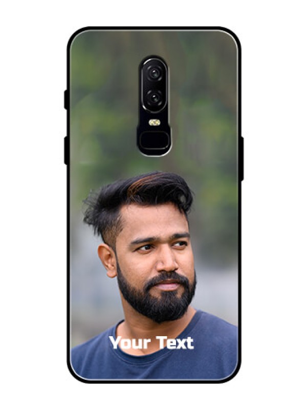 Custom Oneplus 6 Glass Mobile Cover: Photo with Text