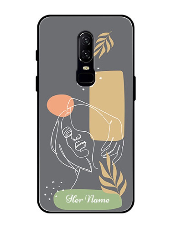 Custom OnePlus 6 Custom Glass Phone Case - Gazing Woman line art Design