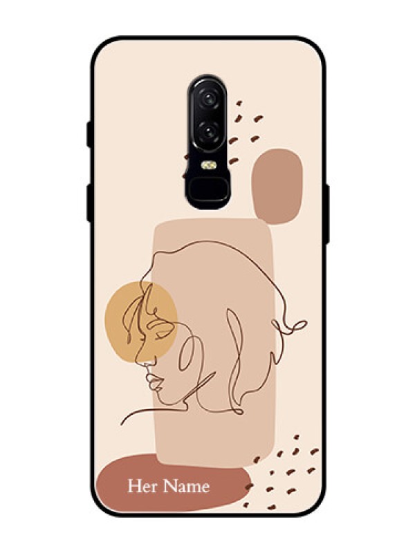 Custom OnePlus 6 Photo Printing on Glass Case - Calm Woman line art Design