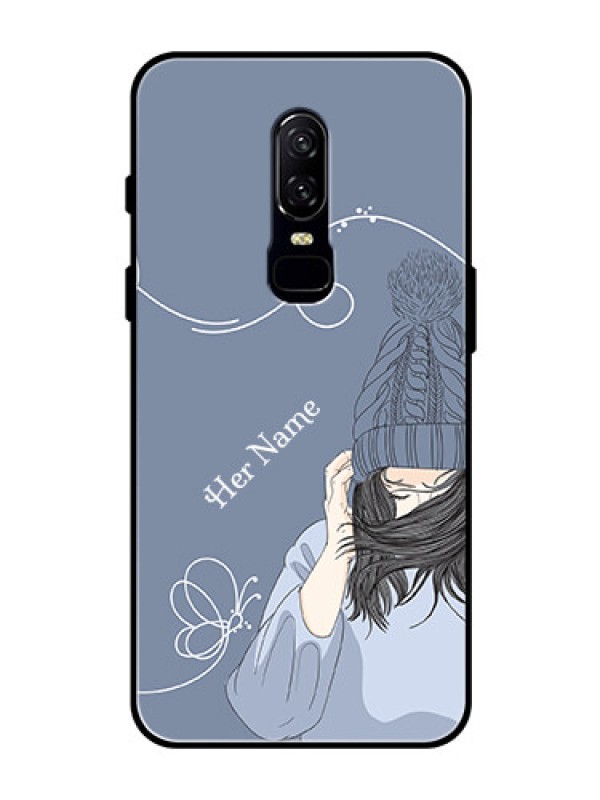 Custom OnePlus 6 Custom Glass Mobile Case - Girl in winter outfit Design