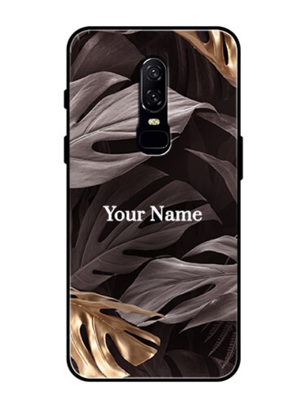Custom OnePlus 6 Personalised Glass Phone Case - Wild Leaves digital paint Design