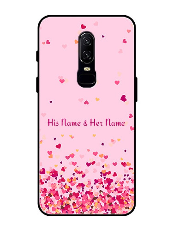 Custom OnePlus 6 Photo Printing on Glass Case - Floating Hearts Design