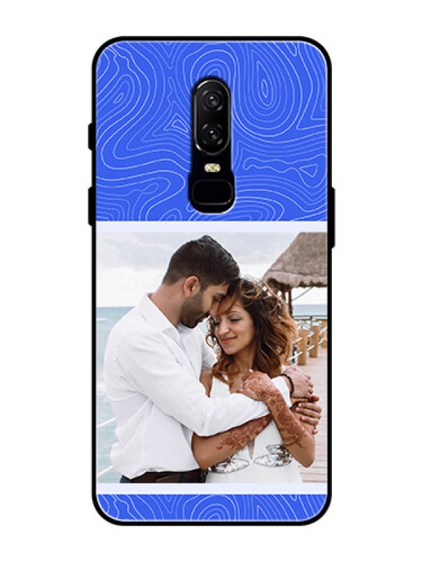 Custom OnePlus 6 Custom Glass Mobile Case - Curved line art with blue and white Design