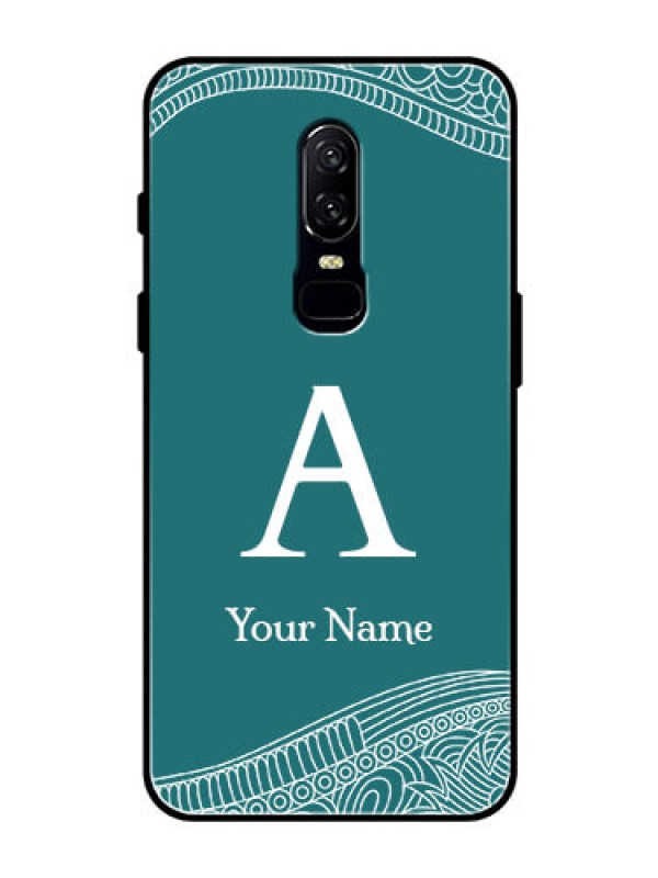 Custom OnePlus 6 Personalized Glass Phone Case - line art pattern with custom name Design