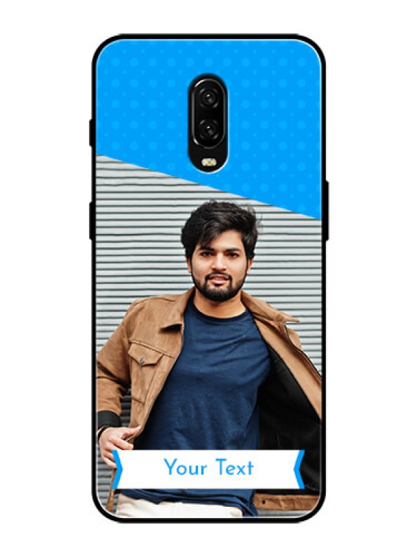 Custom OnePlus 6T Photo Printing on Glass Case  - Simple Blue Color Design