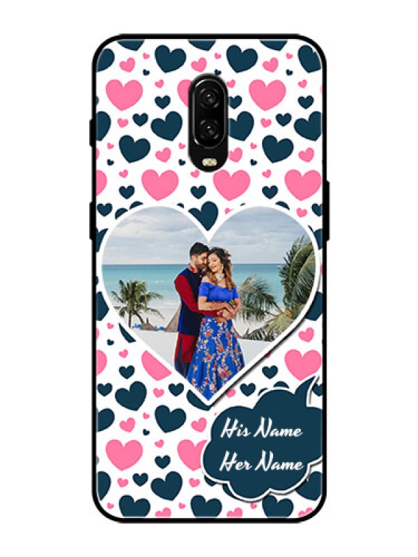 Custom OnePlus 6T Custom Glass Phone Case  - Pink & Blue Heart Design