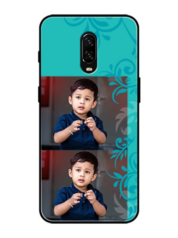 Custom OnePlus 6T Personalized Glass Phone Case  - with Photo and Green Floral Design 