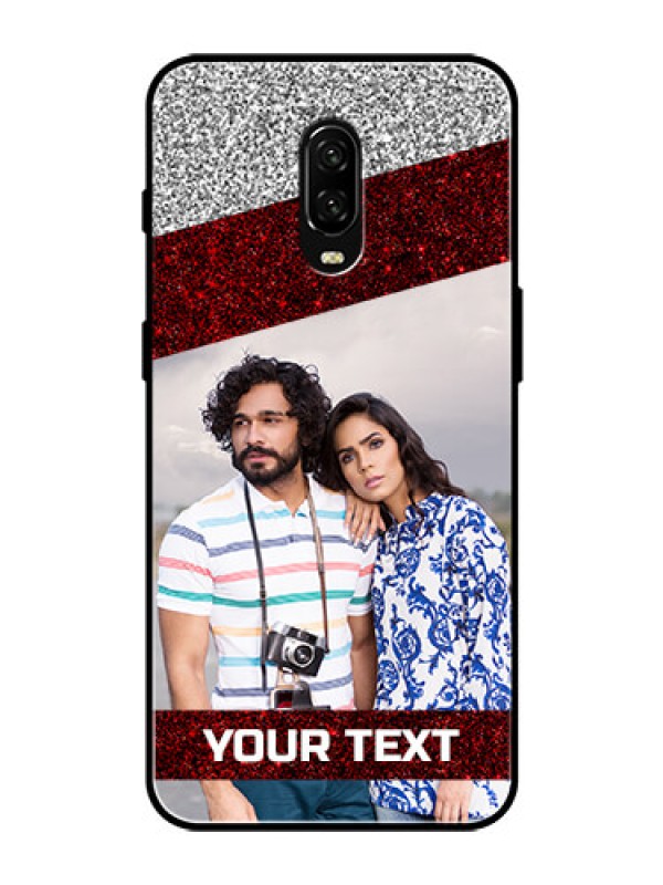 Custom OnePlus 6T Personalized Glass Phone Case  - Image Holder with Glitter Strip Design