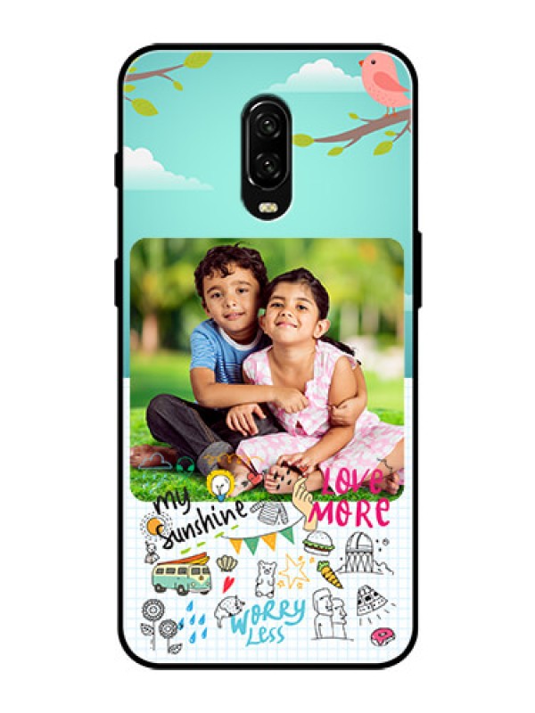 Custom OnePlus 6T Photo Printing on Glass Case  - Doodle love Design