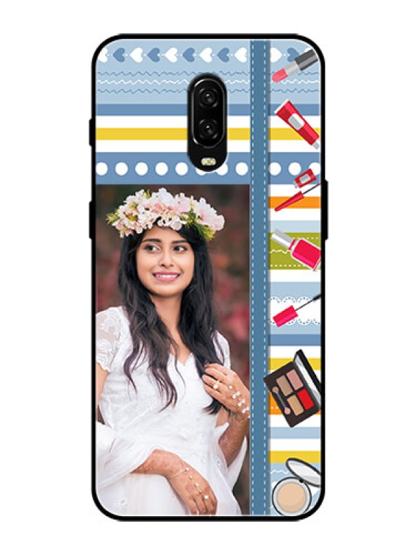 Custom OnePlus 6T Personalized Glass Phone Case  - Makeup Icons Design