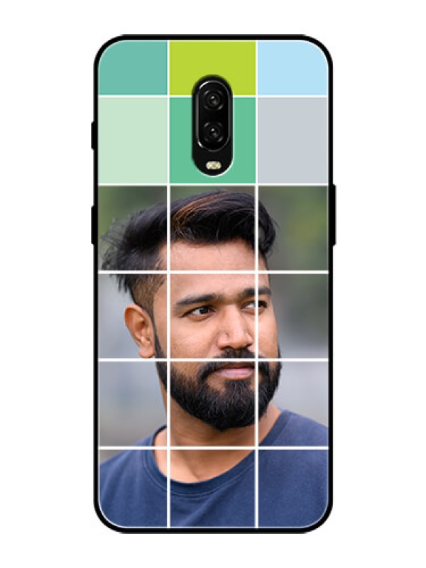 Custom OnePlus 6T Photo Printing on Glass Case  - with white box pattern 