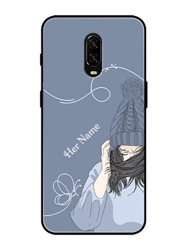 Custom OnePlus 6T Custom Glass Mobile Case - Girl in winter outfit Design