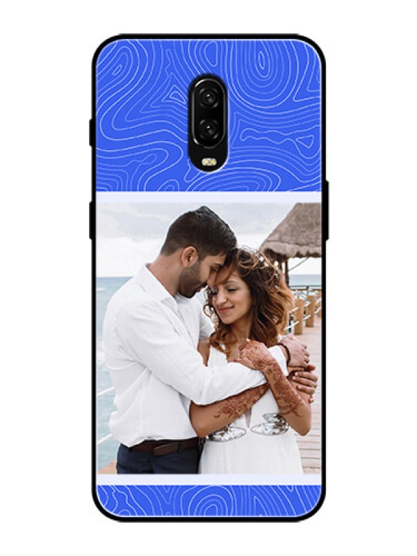 Custom OnePlus 6T Custom Glass Mobile Case - Curved line art with blue and white Design