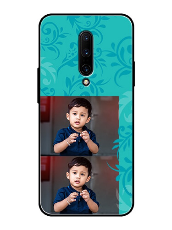Custom OnePlus 7 Pro Personalized Glass Phone Case  - with Photo and Green Floral Design 