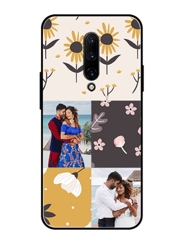 Custom OnePlus 7 Pro Photo Printing on Glass Case  - 3 Images with Floral Design