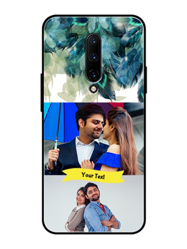 Custom OnePlus 7 Pro Personalized Glass Phone Case  - Image with Boho Peacock Feather Design