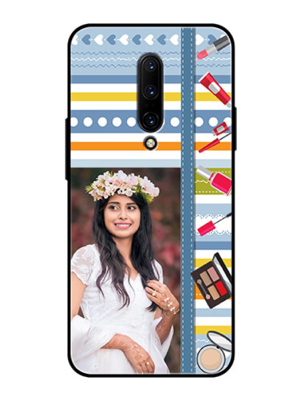 Custom OnePlus 7 Pro Personalized Glass Phone Case  - Makeup Icons Design